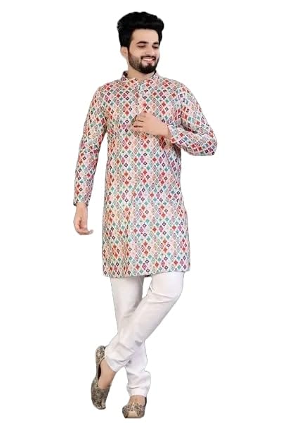 Cotton Blend Regular Fit Casual Regular Printed Long Kurta
