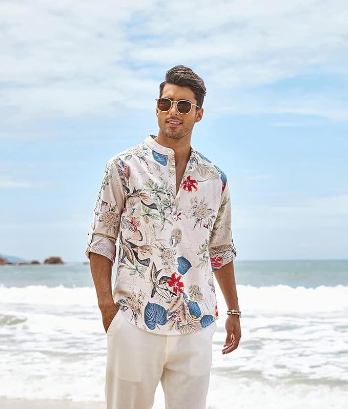 Cotton Blend Full Sleeve Printed Short Kurta with Mandarin Collar - Image 1