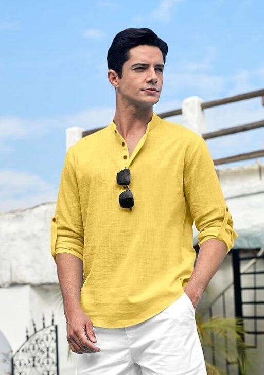Casual Regular Fit Mandarin/Chinese Collor Short Kurta for Men