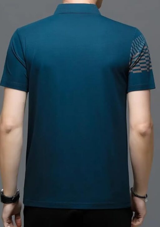 Geometric Pattern and Alphabet Print Sports Collar Tshirt