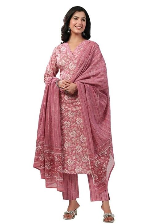 Women's Cotton Floral Printed Straight Kurta Set