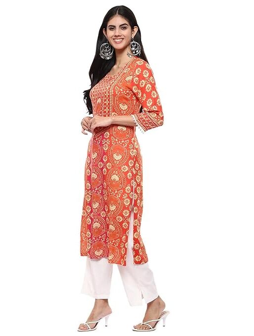 Women Liva Straight Printed Kurta