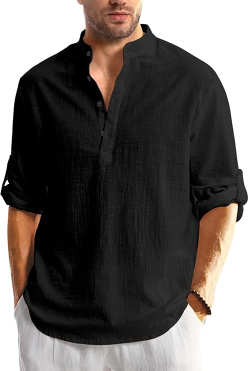 Men's Regular Fit Cotton Blend Casual Kurta| Mens Short Kurta black