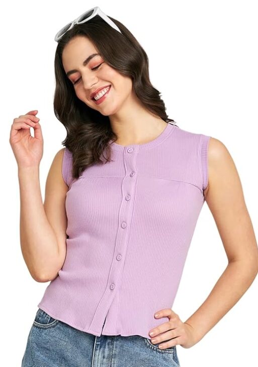 Striped Shirt Collar Sleeveless Top for Summer||