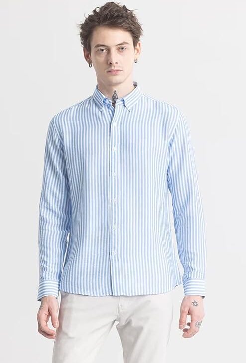 Men's Cotton Casual Printed Striped Stylish Latest Shirt for Men