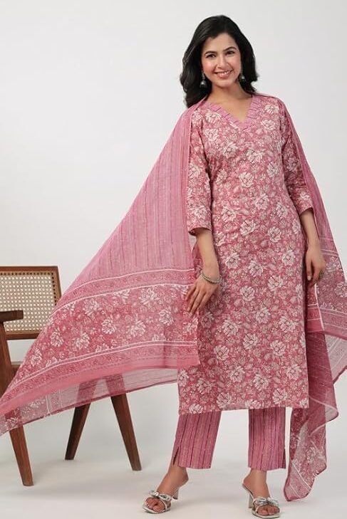 Women's Cotton Floral Printed Straight Kurta Set