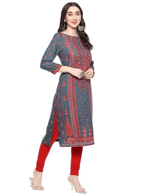 Women Liva Straight Printed Kurta