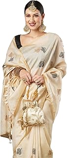 Women's Banarasi Silk Blend Embroidered Solid Border Saree With Unstitched Blouse Piece