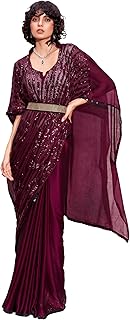 Women's Sequinns Embellished Crepe Kaftan Saree With Un-stitched blous