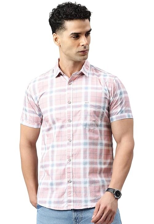 Slim Fit Pure Cotton Checkred Half Sleeve Casual Shirt