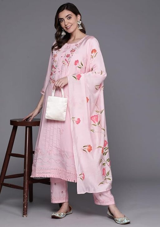 Straight Embroidered Silk Blend Kurta Trouser With Dupatta Set For Women