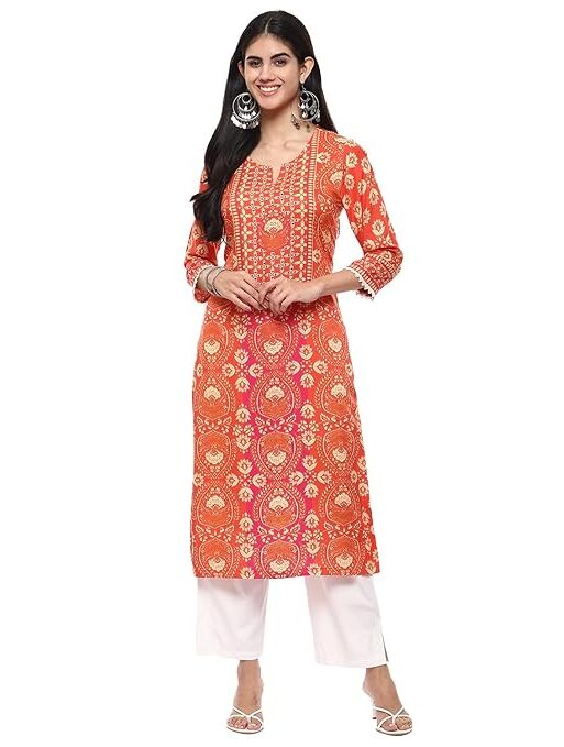 Women Liva Straight Printed Kurta