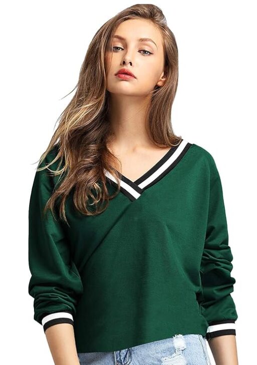 Plain Green Long Sleeve Cotton Tshirt for Women