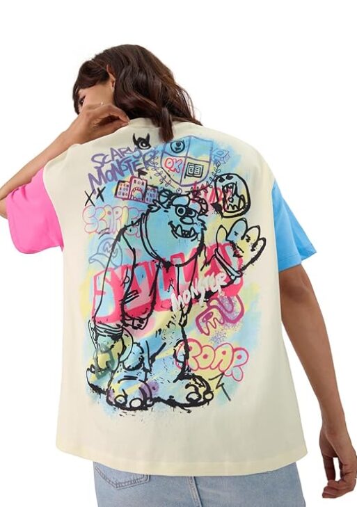 Short Sleeve Round Neck Multicolor Graphic Printed Cotton Oversized