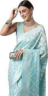 Women's Soft cotton silk saree with lucknowi chikankari weaving saree With Unstitched Blouse Piece (ZOYA2001_Parent)