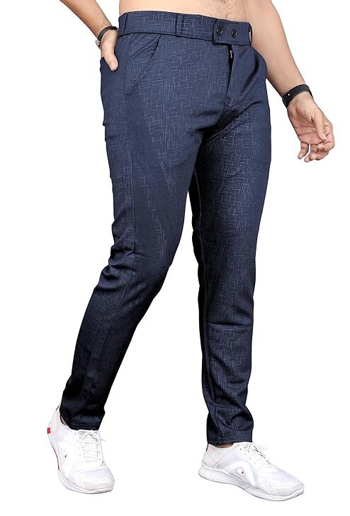 Slim Fit Casual Trousers, Black, Cotton Blend, Side Pockets