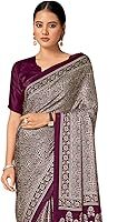 Women's Brown Digital Print Satin Crepe Saree With Unstitched Blouse Piece