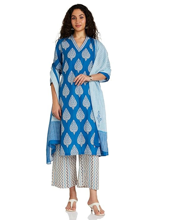 Cotton Straight Printed Kurta Straight Palazzo Suit Set