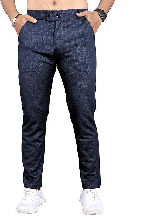 Slim Fit Casual Trousers, Black, Cotton Blend, Side Pockets